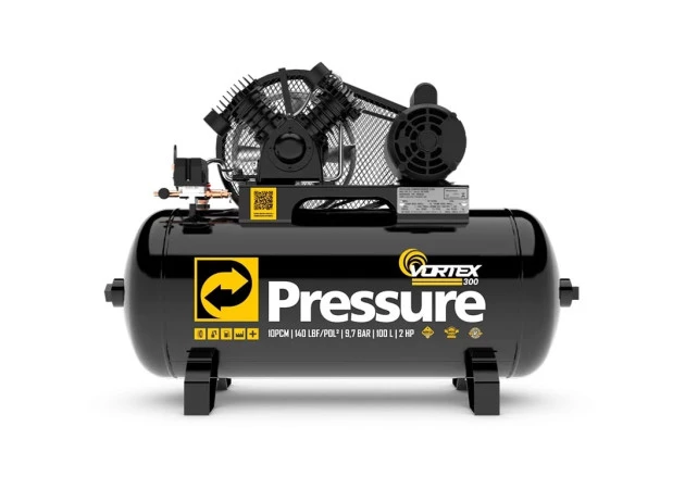 Compressor de ar pistão Vortex 300 10 PCM 100 litros - 2HP 110/220V - Pressure